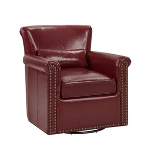 English Elm 360° Swivel Club Chair PU Leather Nailhead Trim Rolled Arms for Living Room Bedroom Red N763P500960J