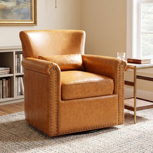 English Elm 360° Swivel Club Chair PU Leather Nailhead Trim Rolled Arms for Living Room Bedroom Yellow N763P500960L