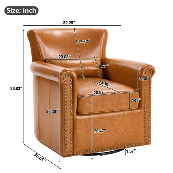 English Elm 360° Swivel Club Chair PU Leather Nailhead Trim Rolled Arms for Living Room Bedroom Yellow N763P500960L