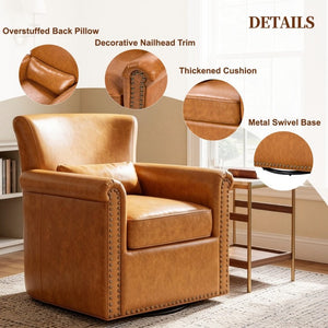 English Elm 360° Swivel Club Chair PU Leather Nailhead Trim Rolled Arms for Living Room Bedroom Yellow N763P500960L
