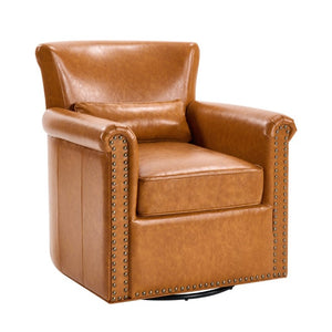 English Elm 360° Swivel Club Chair PU Leather Nailhead Trim Rolled Arms for Living Room Bedroom Yellow N763P500960L