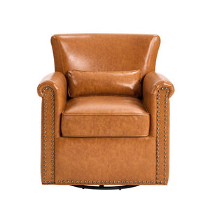 English Elm 360° Swivel Club Chair PU Leather Nailhead Trim Rolled Arms for Living Room Bedroom Yellow N763P500960L