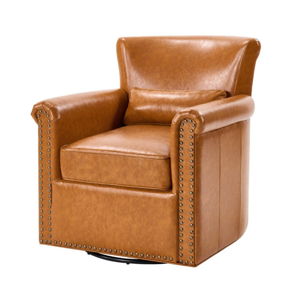 English Elm 360° Swivel Club Chair PU Leather Nailhead Trim Rolled Arms for Living Room Bedroom Yellow N763P500960L