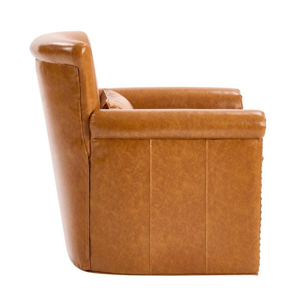 English Elm 360° Swivel Club Chair PU Leather Nailhead Trim Rolled Arms for Living Room Bedroom Yellow N763P500960L