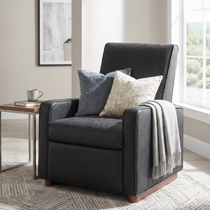 English Elm Modern Push Back PU Leather Recliner with Walnut Legs for Living Room Theater Black N763P511364B