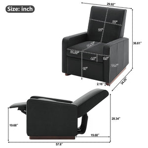 English Elm Modern Push Back PU Leather Recliner with Walnut Legs for Living Room Theater Black N763P511364B