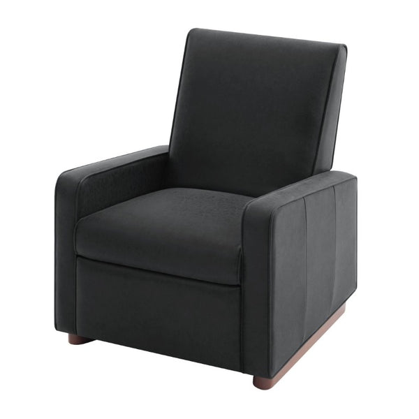 English Elm Modern Push Back PU Leather Recliner with Walnut Legs for Living Room Theater Black N763P511364B