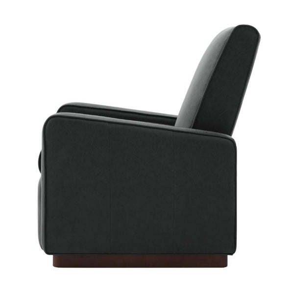 English Elm Modern Push Back PU Leather Recliner with Walnut Legs for Living Room Theater Black N763P511364B