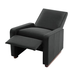 English Elm Modern Push Back PU Leather Recliner with Walnut Legs for Living Room Theater Black N763P511364B