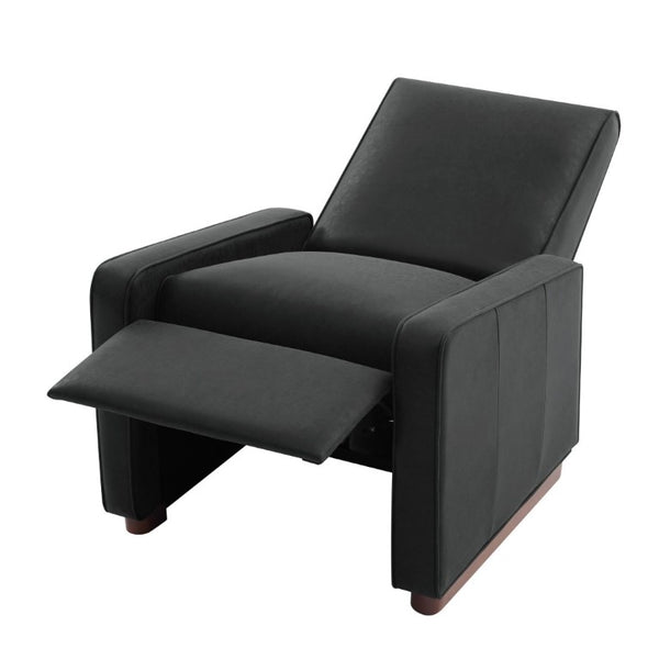 English Elm Modern Push Back PU Leather Recliner with Walnut Legs for Living Room Theater Black N763P511364B