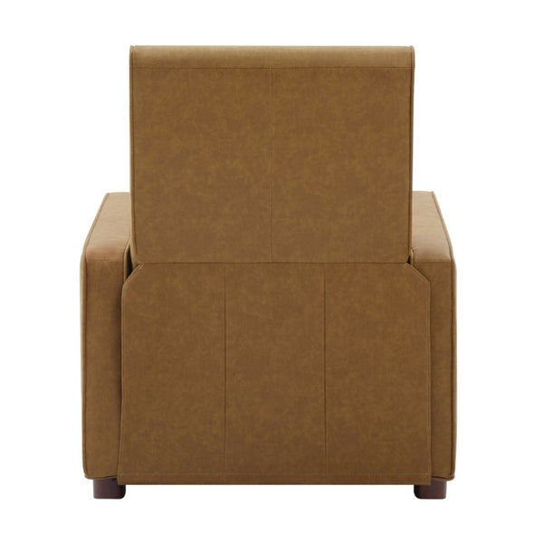 English Elm Modern Push Back PU Leather Recliner with Walnut Legs for Living Room Theater Brown N763P511364D