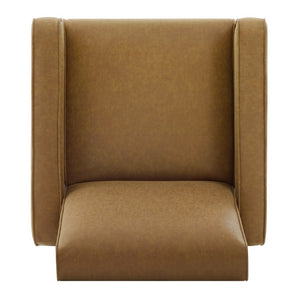 English Elm Modern Push Back PU Leather Recliner with Walnut Legs for Living Room Theater Brown N763P511364D