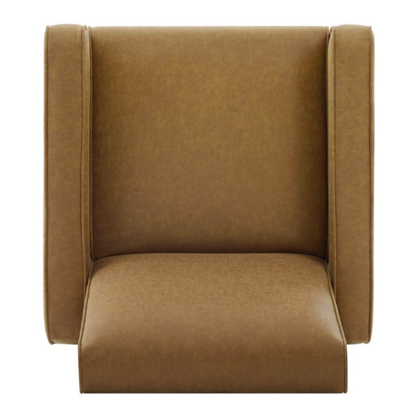 English Elm Modern Push Back PU Leather Recliner with Walnut Legs for Living Room Theater Brown N763P511364D