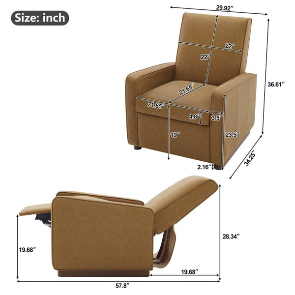 English Elm Modern Push Back PU Leather Recliner with Walnut Legs for Living Room Theater Brown N763P511364D