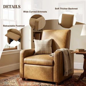 English Elm Modern Push Back PU Leather Recliner with Walnut Legs for Living Room Theater Brown N763P511364D