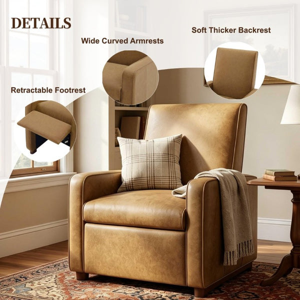 English Elm Modern Push Back PU Leather Recliner with Walnut Legs for Living Room Theater Brown N763P511364D