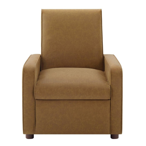 English Elm Modern Push Back PU Leather Recliner with Walnut Legs for Living Room Theater Brown N763P511364D