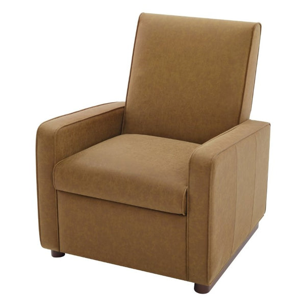 English Elm Modern Push Back PU Leather Recliner with Walnut Legs for Living Room Theater Brown N763P511364D