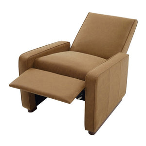 English Elm Modern Push Back PU Leather Recliner with Walnut Legs for Living Room Theater Brown N763P511364D