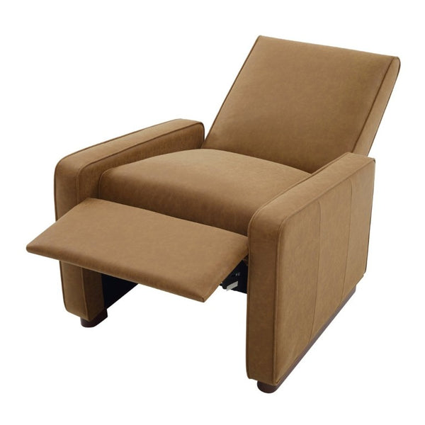 English Elm Modern Push Back PU Leather Recliner with Walnut Legs for Living Room Theater Brown N763P511364D