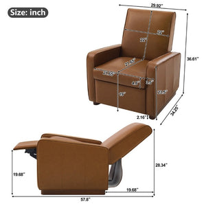 English Elm Modern Push Back PU Leather Recliner with Walnut Legs for Living Room Theater Orange N763P511364G