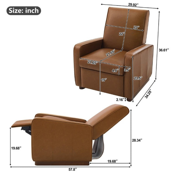 English Elm Modern Push Back PU Leather Recliner with Walnut Legs for Living Room Theater Orange N763P511364G