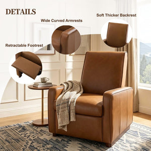 English Elm Modern Push Back PU Leather Recliner with Walnut Legs for Living Room Theater Orange N763P511364G