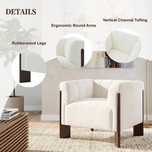 English Elm Modern Chenille Accent Chair Vertical Channel Tufted with Walnut Rubberwood Legs N763P511370A