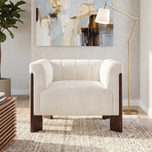 English Elm Modern Chenille Accent Chair Vertical Channel Tufted with Walnut Rubberwood Legs N763P511370A
