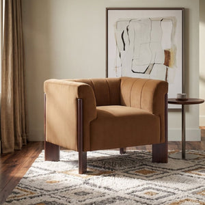 English Elm Modern Velvet Accent Chair Channel Tufted Back Padded Arms Walnut Legs Lounge Seat N763P511370L