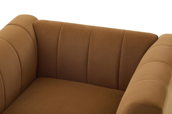 English Elm Modern Velvet Accent Chair Channel Tufted Back Padded Arms Walnut Legs Lounge Seat N763P511370L