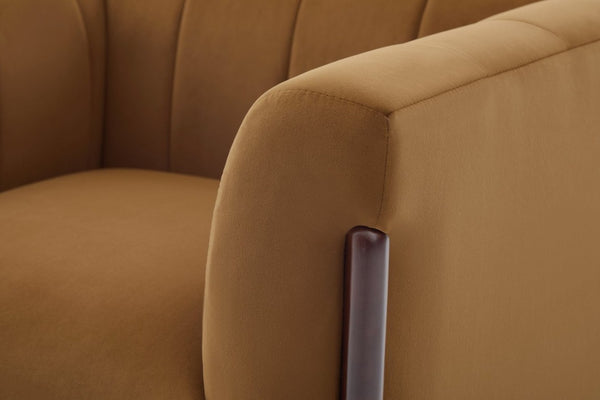 English Elm Modern Velvet Accent Chair Channel Tufted Back Padded Arms Walnut Legs Lounge Seat N763P511370L