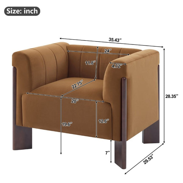 English Elm Modern Velvet Accent Chair Channel Tufted Back Padded Arms Walnut Legs Lounge Seat N763P511370L