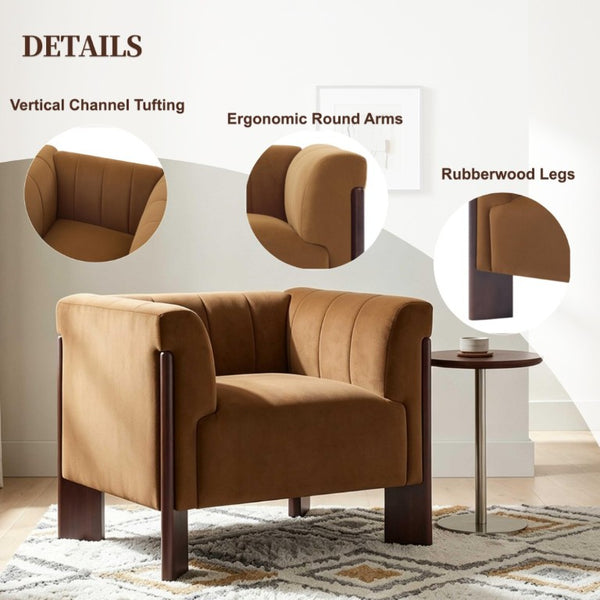 English Elm Modern Velvet Accent Chair Channel Tufted Back Padded Arms Walnut Legs Lounge Seat N763P511370L