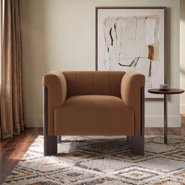 English Elm Modern Velvet Accent Chair Channel Tufted Back Padded Arms Walnut Legs Lounge Seat N763P511370L