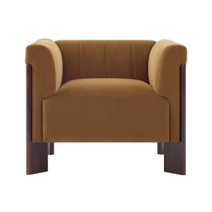 English Elm Modern Velvet Accent Chair Channel Tufted Back Padded Arms Walnut Legs Lounge Seat N763P511370L