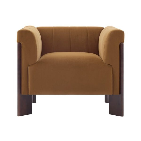 English Elm Modern Velvet Accent Chair Channel Tufted Back Padded Arms Walnut Legs Lounge Seat N763P511370L