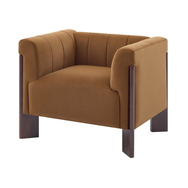 English Elm Modern Velvet Accent Chair Channel Tufted Back Padded Arms Walnut Legs Lounge Seat N763P511370L