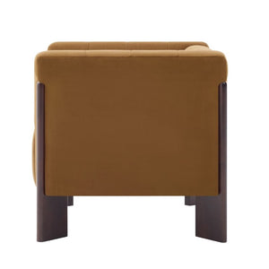 English Elm Modern Velvet Accent Chair Channel Tufted Back Padded Arms Walnut Legs Lounge Seat N763P511370L