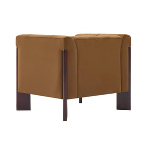 English Elm Modern Velvet Accent Chair Channel Tufted Back Padded Arms Walnut Legs Lounge Seat N763P511370L