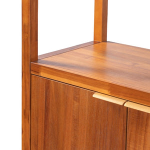 English Elm 75.55 Tall Freestanding Bookcase with Fluted Doors Open Shelves Rubberwood Frame Walnut N763P517828D