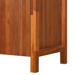 English Elm 75.55 Tall Freestanding Bookcase with Fluted Doors Open Shelves Rubberwood Frame Walnut N763P517828D