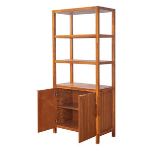 English Elm 75.55 Tall Freestanding Bookcase with Fluted Doors Open Shelves Rubberwood Frame Walnut N763P517828D
