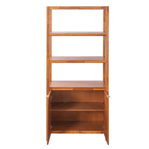English Elm 75.55 Tall Freestanding Bookcase with Fluted Doors Open Shelves Rubberwood Frame Walnut N763P517828D