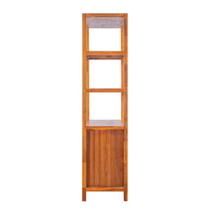 English Elm 75.55 Tall Freestanding Bookcase with Fluted Doors Open Shelves Rubberwood Frame Walnut N763P517828D