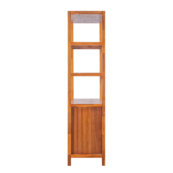 English Elm 75.55 Tall Freestanding Bookcase with Fluted Doors Open Shelves Rubberwood Frame Walnut N763P517828D