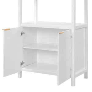 English Elm 75.55 Tall Freestanding Bookcase with Fluted Doors Open Shelves Rubberwood Frame White N763P517828K