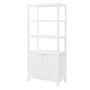 English Elm 75.55 Tall Freestanding Bookcase with Fluted Doors Open Shelves Rubberwood Frame White N763P517828K