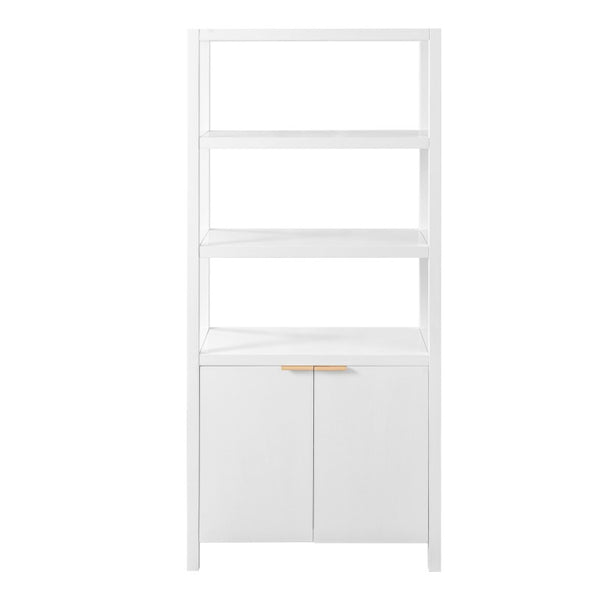 English Elm 75.55 Tall Freestanding Bookcase with Fluted Doors Open Shelves Rubberwood Frame White N763P517828K