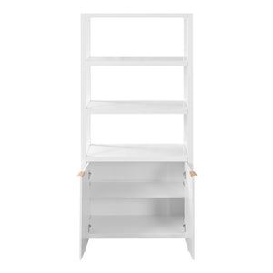 English Elm 75.55 Tall Freestanding Bookcase with Fluted Doors Open Shelves Rubberwood Frame White N763P517828K